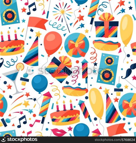 Celebration festive seamless pattern with party icons and objects.