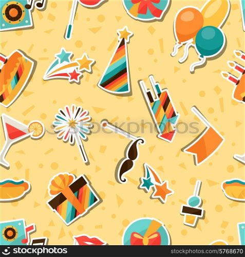 Celebration festive seamless pattern with party sticker icons and objects.. Celebration seamless pattern with party sticker icons and objects.