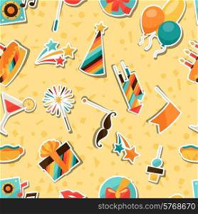 Celebration festive seamless pattern with party sticker icons and objects.. Celebration seamless pattern with party sticker icons and objects.