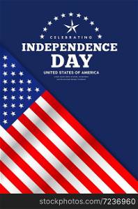 Celebration flag of america independence day poster design on dark blue background, vector illustration
