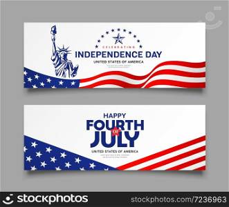 Celebration flag of america independence day with Statue of liberty design collections banners background, vector illustration