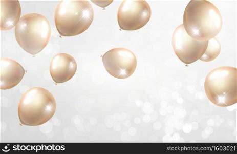 Celebration frame party banner with Gold balloons background. Sale Vector illustration. Grand Opening Card luxury greeting rich.