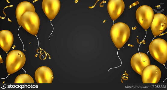 Celebration frame party banner with Gold balloons background. Sale Vector illustration. Grand Opening Card luxury greeting rich.