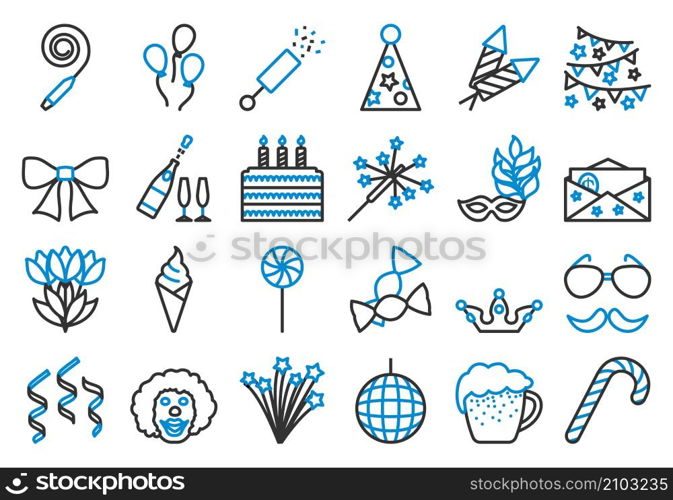 Celebration Icon Set. Editable Bold Outline With Color Fill Design. Vector Illustration.