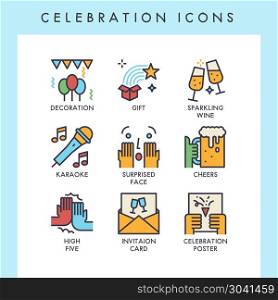 Celebration icons. Celebration icons for web, app, website, user interface, card, etc.