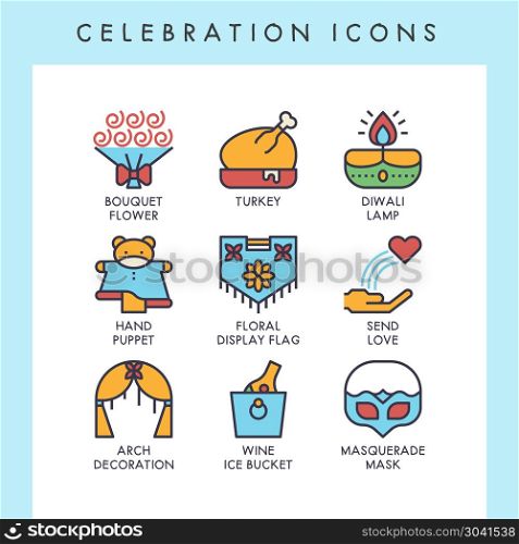 Celebration icons. Celebration icons for web, app, website, user interface, card, etc.
