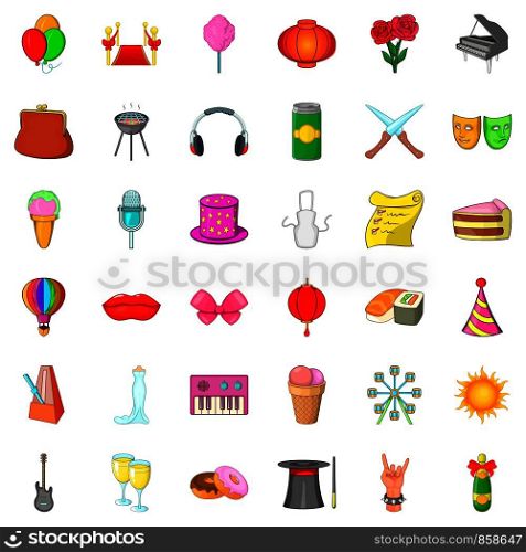 Celebration icons set. Cartoon style of 36 celebration vector icons for web isolated on white background. Celebration icons set, cartoon style