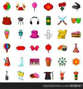 Celebration icons set. Cartoon style of 36 celebration vector icons for web isolated on white background. Celebration icons set, cartoon style