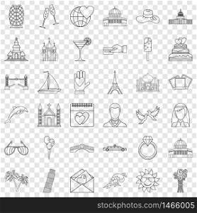 Celebration icons set. Outline style of 36 celebration vector icons for web for any design. Celebration icons set, outline style