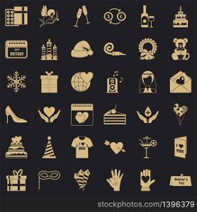 Celebration icons set. Simple style of 36 celebration vector icons for web for any design. Celebration icons set, simple style