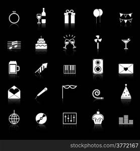 Celebration icons with reflect on black background, stock vector