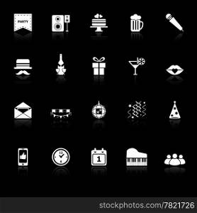 Celebration icons with reflect on black background, stock vector