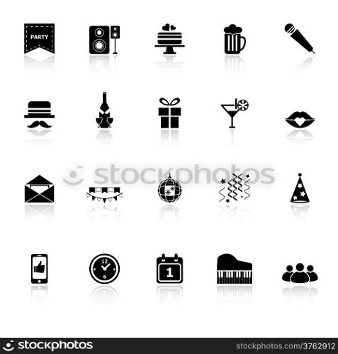 Celebration icons with reflect on white background, stock vector