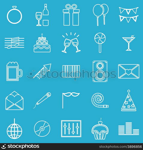 Celebration line icons on blue background, stock vector