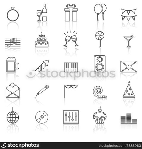 Celebration line icons with reflect on white, stock vector