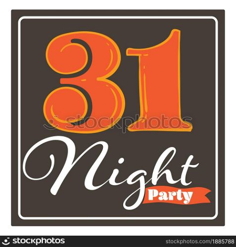 Celebration of traditional autumn halloween party, 31 of october event. Greeting card or invitation, seasonal entertainment in fall. American holidays and festival. Vector in flat style illustration. Halloween party night, 31 october greeting card or invitation