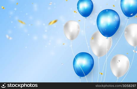 Celebration party banner with Blue color balloons background. Sale Vector illustration. Grand Opening Card luxury greeting rich.