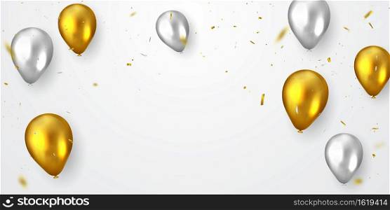Celebration party banner with Gold balloons background. Sale Vector illustration. Grand Opening Card luxury greeting rich.