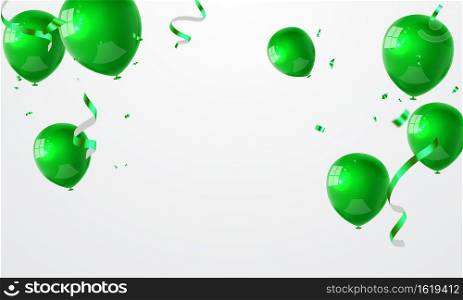 Celebration party banner with green balloons background. Sale Vector illustration. Grand Opening Card luxury greeting rich.