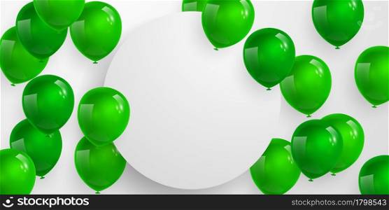 Celebration party banner with green color balloons background. Sale Vector illustration. Grand Opening Card luxury greeting rich. frame template.