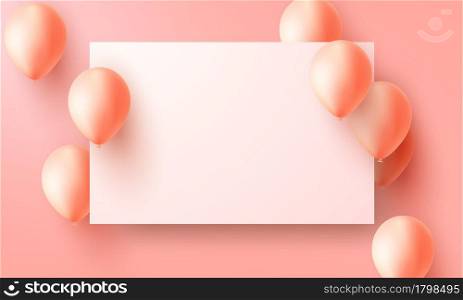 Celebration party banner with orange color balloons background. Sale Vector illustration. Grand Opening Card luxury greeting rich. frame template.