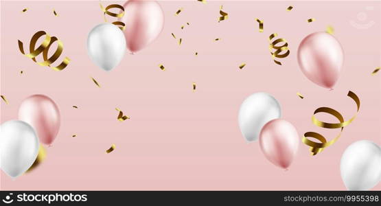 Celebration party banner with pink balloons background. Sale Vector illustration. valentine Card luxury greeting rich.