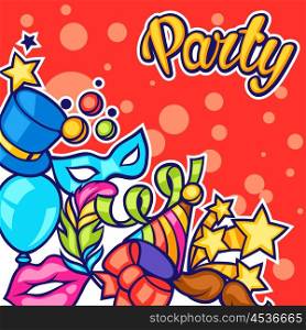 Celebration party card with carnival icons and objects. Celebration party card with carnival icons and objects.