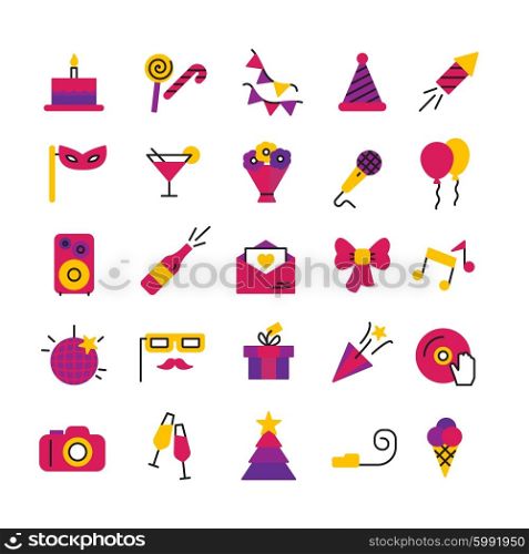 Celebration Party Icons Set. Celebration party and birthday icons set with masks petard champagne and balloons isolated vector illustration