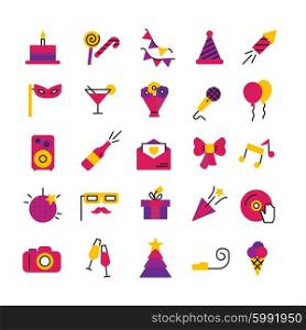 Celebration Party Icons Set. Celebration party and birthday icons set with masks petard champagne and balloons isolated vector illustration