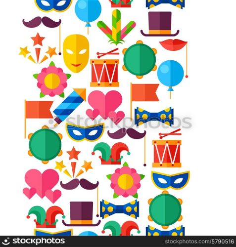 Celebration seamless pattern with carnival flat icons and objects. Celebration seamless pattern with carnival flat icons and objects.
