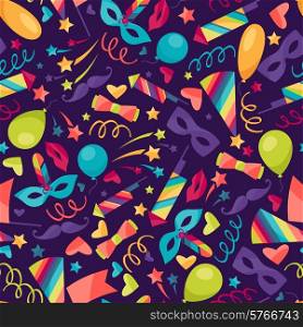 Celebration seamless pattern with carnival icons and objects.