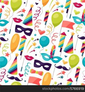Celebration seamless pattern with carnival icons and objects.