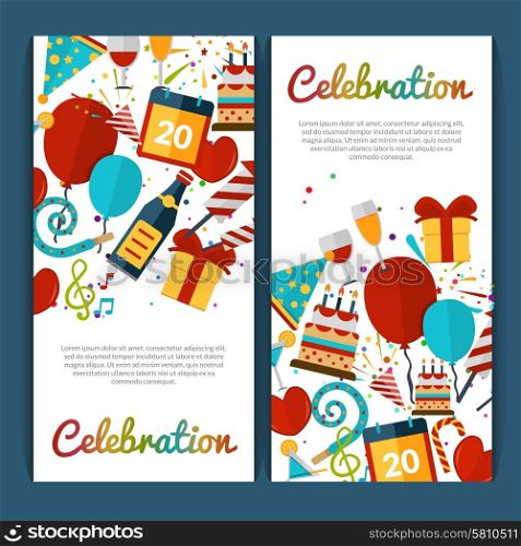 Celebration vertical banners set with party symbols isolated vector illustration. Celebration Banners Set