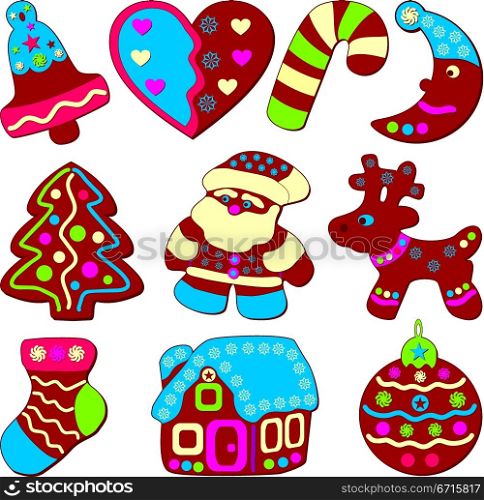 Celebratory cookies or Christmas icons, vector