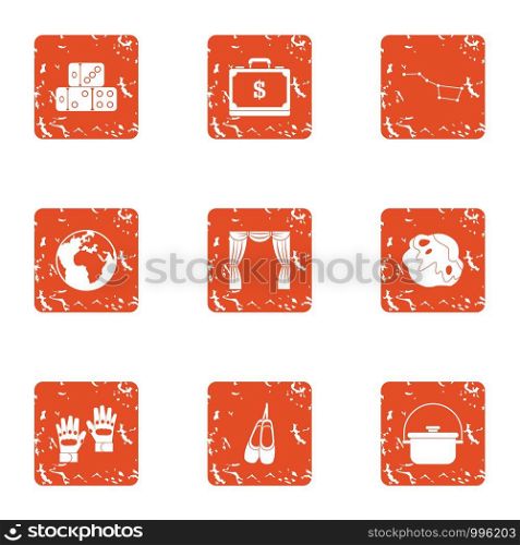 Celebrity icons set. Grunge set of 9 celebrity vector icons for web isolated on white background. Celebrity icons set, grunge style