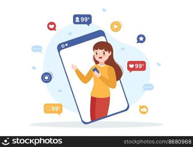 Celebrity Influencer with Posts on Internet for Advertising Marketing, Daily Life or Endorse in Flat Cartoon Hand Drawn Templates Illustration