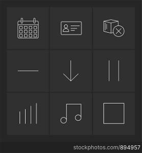 celender , credit card , music , graph , user interface icons , arrows , navigation , wifi , internet , technology , apps , icon, vector, design, flat, collection, style, creative, icons