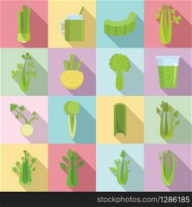 Celery icons set. Flat set of celery vector icons for web design. Celery icons set, flat style