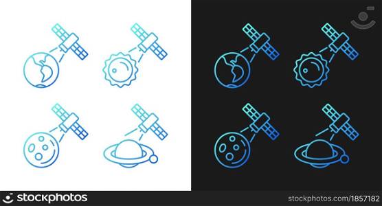Celestial bodies observation gradient icons set for dark and light mode for dark and light mode. Thin line contour symbols bundle. Isolated vector outline illustrations collection on black and white. Celestial bodies observation gradient icons set for dark and light mode for dark and light mode