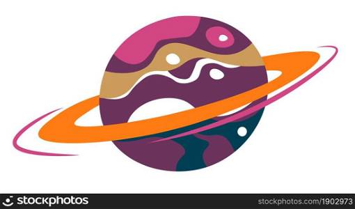 Celestial body in outer space, exploration and discovery, isolated asteroid or planet in galaxy universe. Astronomy and astrology, constellation and planetarium science museum. Vector in flat style. Planet in outer space, celestial body or star