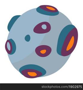 Celestial body in outer space, isolated icon of moon with crates. Planet in universe, exploring galaxy and discovering new astronomical objects. Meteor or asteroid detail. Vector in flat style. Moon surface with crates, planet celestial body