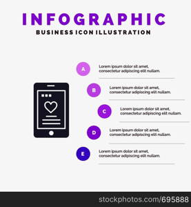 Cell, Love, Phone, Wedding Solid Icon Infographics 5 Steps Presentation Background