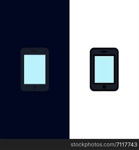 Cell, Mobile, Phone, Call Icons. Flat and Line Filled Icon Set Vector Blue Background