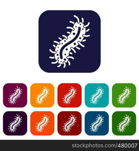 Cell of dangerous virus icons set vector illustration in flat style in colors red, blue, green, and other. Cell of dangerous virus icons set