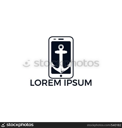 Cell Phone and Anchor vector logo design. Vector illustration for marine and heraldry design. Nautical Anchor vector logo design.