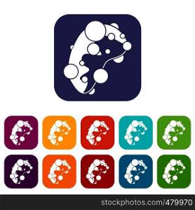 Cell virus icons set vector illustration in flat style in colors red, blue, green, and other. Cell virus icons set