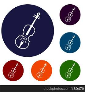 Cello icons set in flat circle reb, blue and green color for web. Cello icons set