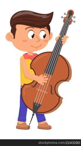 Cello player icon. Boy perfom music on bass violin. Vector illustration. Cello player icon. Boy perfom music on bass violin