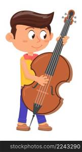 Cello player icon. Boy perfom music on bass violin. Vector illustration. Cello player icon. Boy perfom music on bass violin