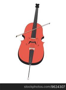 Cello string instrument 2D linear cartoon object. Orchestra violoncello isolated line vector element white background. Classical musical instrument with cello bow color flat spot illustration. Cello string instrument 2D linear cartoon object